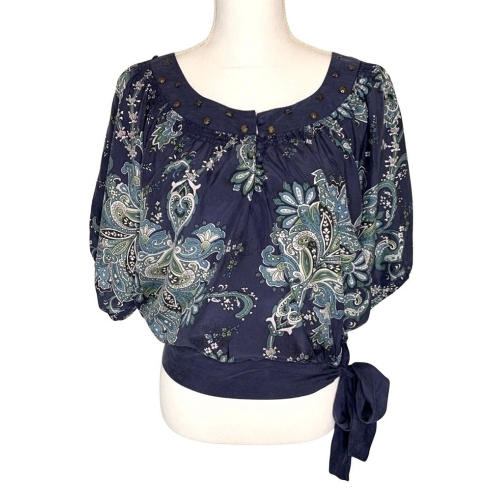 Nine West Silk Top Blouse Boho Feminine Floral Size Small Spring Summer Chic